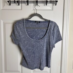 Plus Size Sugarkiss Washed Blue Short Sleeve Tee